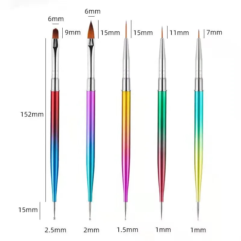 5/20Pcs Nail Art Brush Design Tip Painting Drawing Carving Dotting Pen FlatFan Liner Acrylic Gel UV Polish Manicure Tools Tri Light Beauty