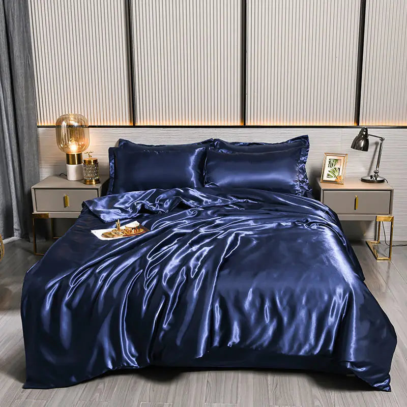 Luxury 100% Silk Bedding Set with Duvet Cover Set Double King Queen Size Bedding Cover Kit 4pcs Bed Cover Bed Linen Sets Pi-Mart