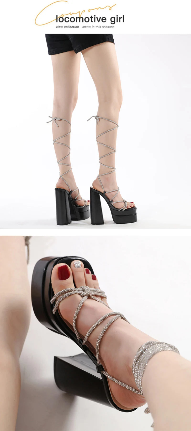 MM2025 New Arrival Rhinestone Embellished Knot T-Strap Heels Roman Peep-toe Summer Sandals Shiny Perfomance Anniversary Footwear Pi-Mart