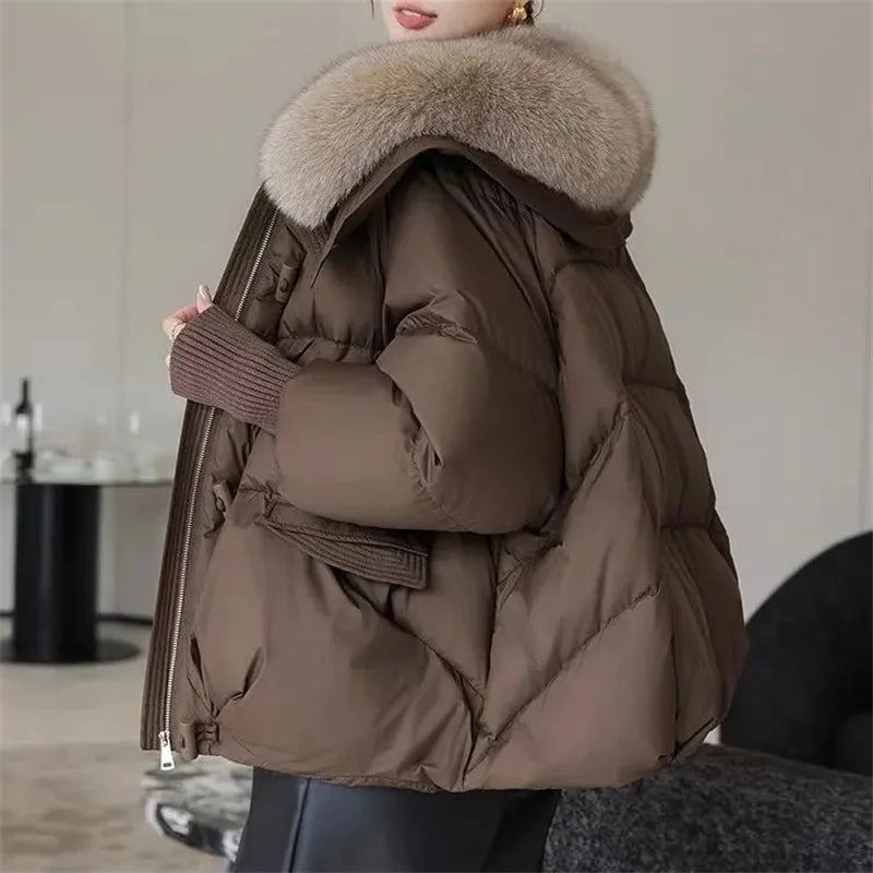 2026 Autumn/Winter New Down Jacket Women's Korean Loose Short Coat Female big fur collar Cotton Jacket Women Snow Parka Coats LadyShow.Store