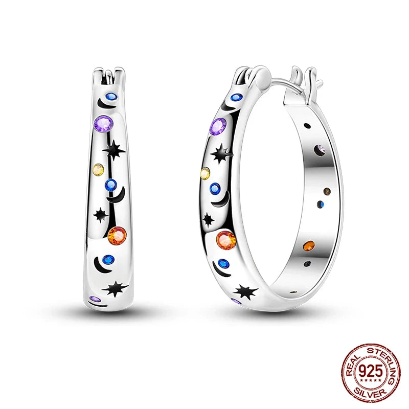 Genuine 925 Sterling Silver Love Feather Earrings Fit Original Charms Hoop For Women Girls Stud Earring Fine Jewelry Gifts Pi-Mart