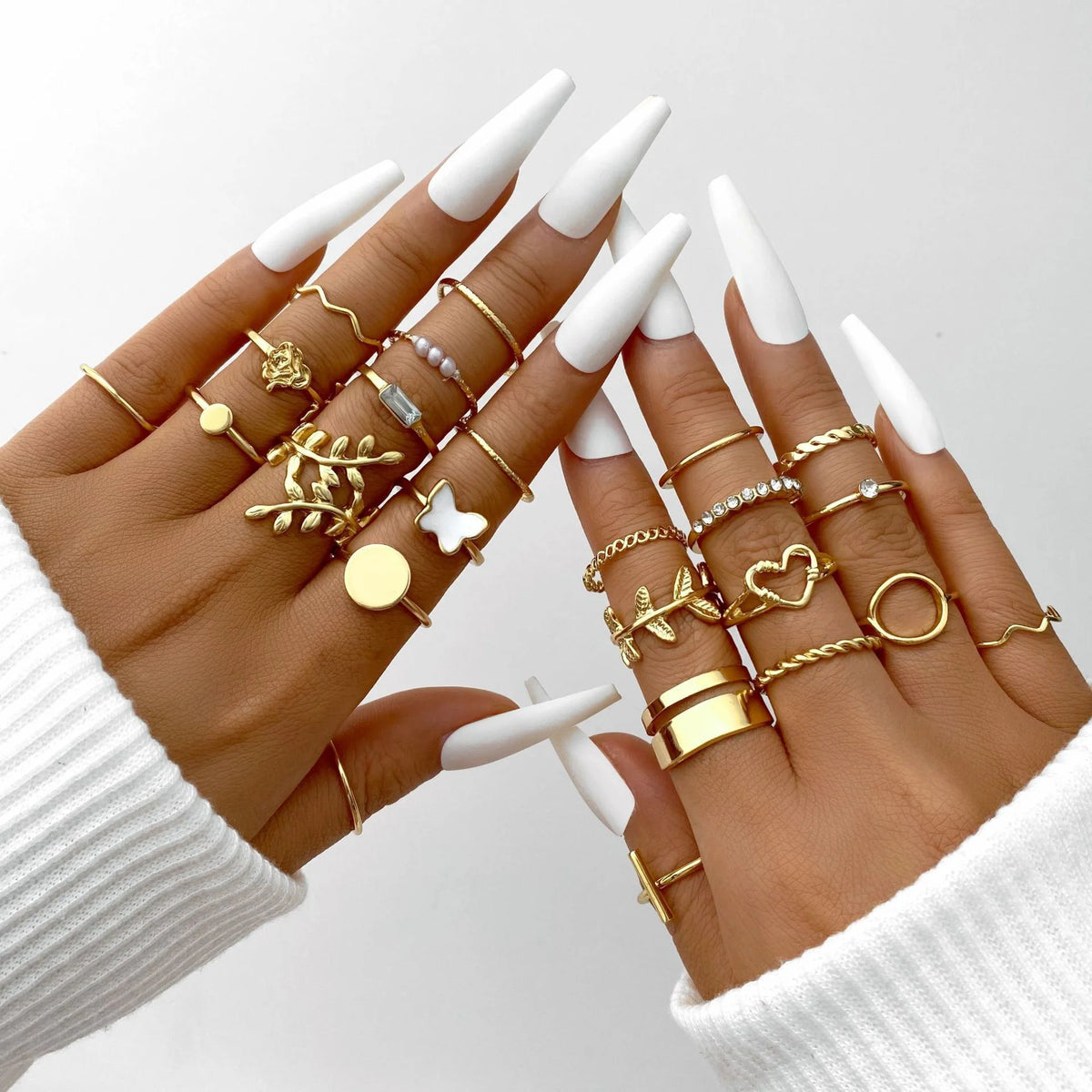58PCS Vintage Heart Snake Butterfly Rings Set for Women Fashion Metal Gold Plated Geometric Hollow Finger Ring Jewelry Gifts New Pi-Mart