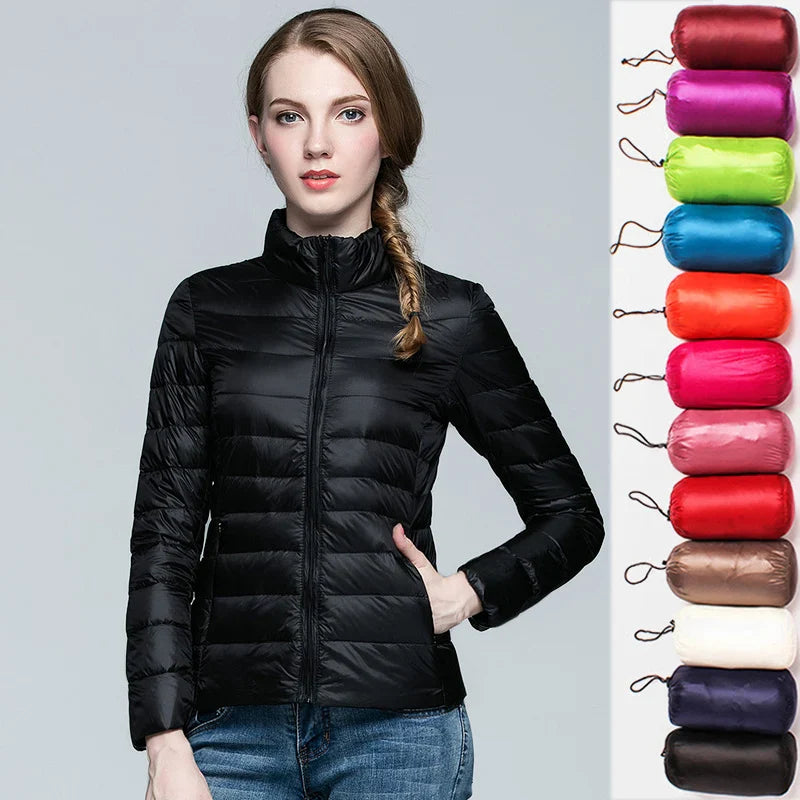 Women Short Puffer Jacket 2025 New Fashion Stand Collar Lightweight Water-Resistant Packable Female Down Parka Casual Coat LadyShow.Store