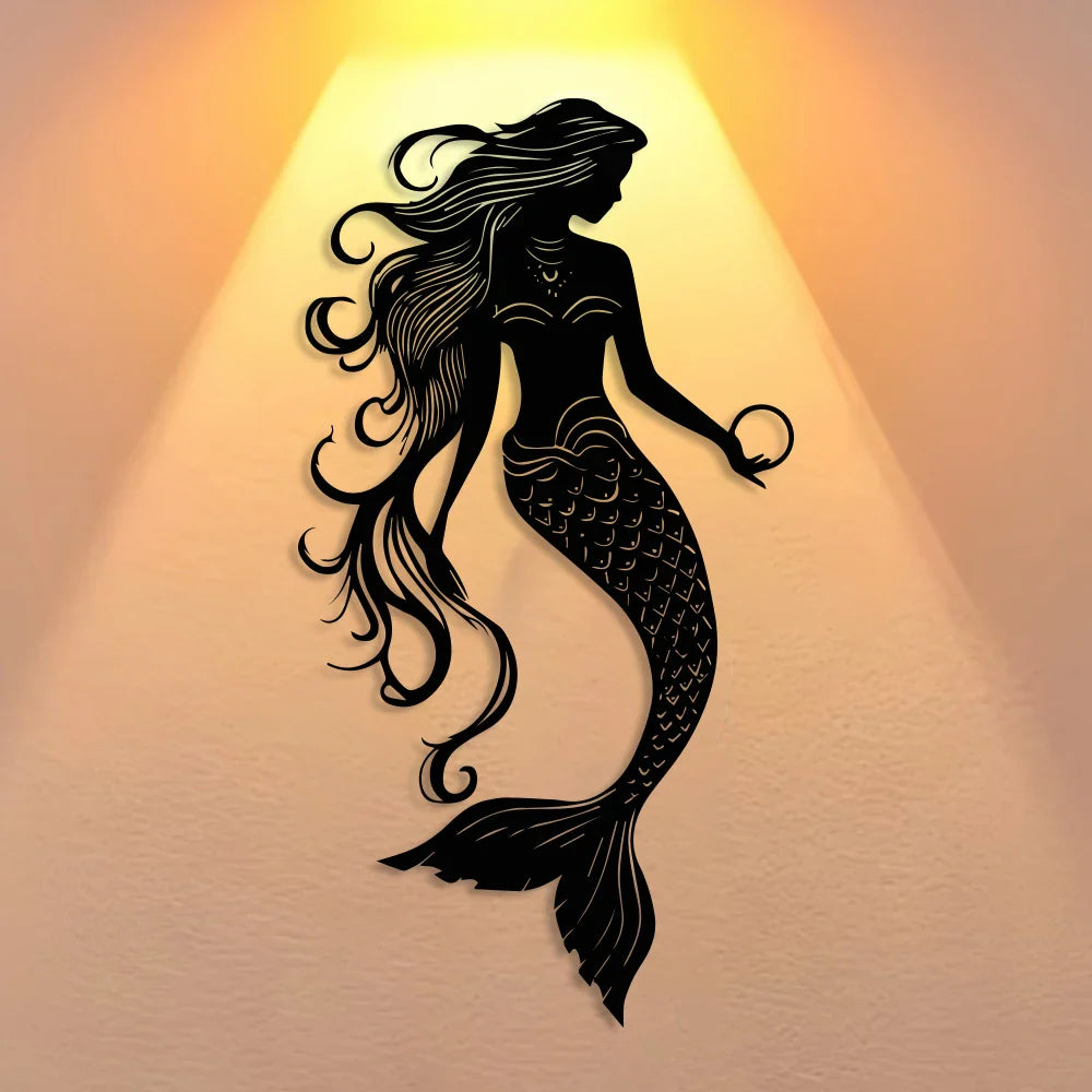Elegant Mermaid Metal Wall Art - 1pc Minimalist & Abstract Sea Creature Decor, Reusable Iron Sign for Home, Office, Room Decor LadyShow.Store