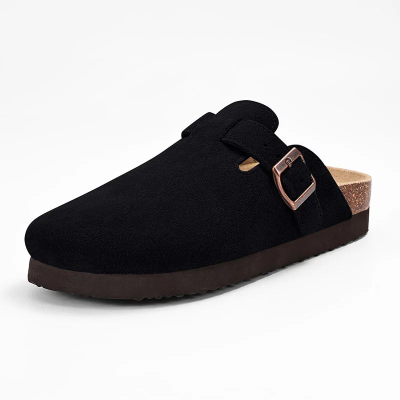 Comwarm Buckle Clogs For Women Men New Genuine Suede Clogs with Arch Support Soft Cork Footbed Mules Fashion Thick Beach Sandals Pi-Mart