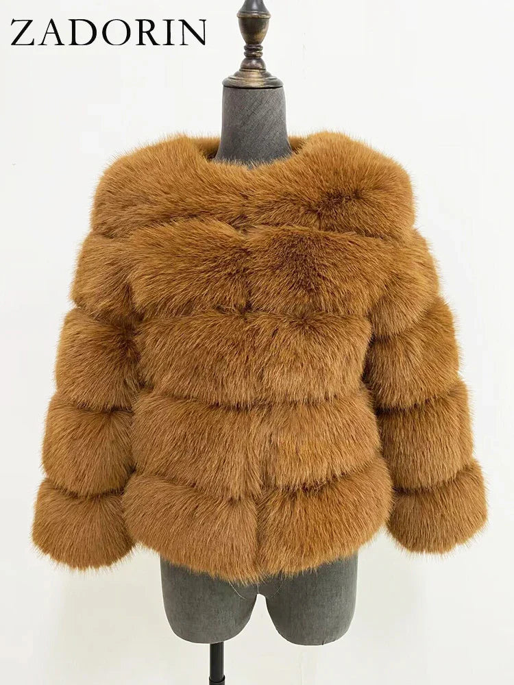 ZADORIN S-6XL Mink Coat Winter Black White Faux Fur Coat Woman Elegant Fluffy Faux Fur Jacket Top Short Fur Coats Woman Clothing LadyShow.Store
