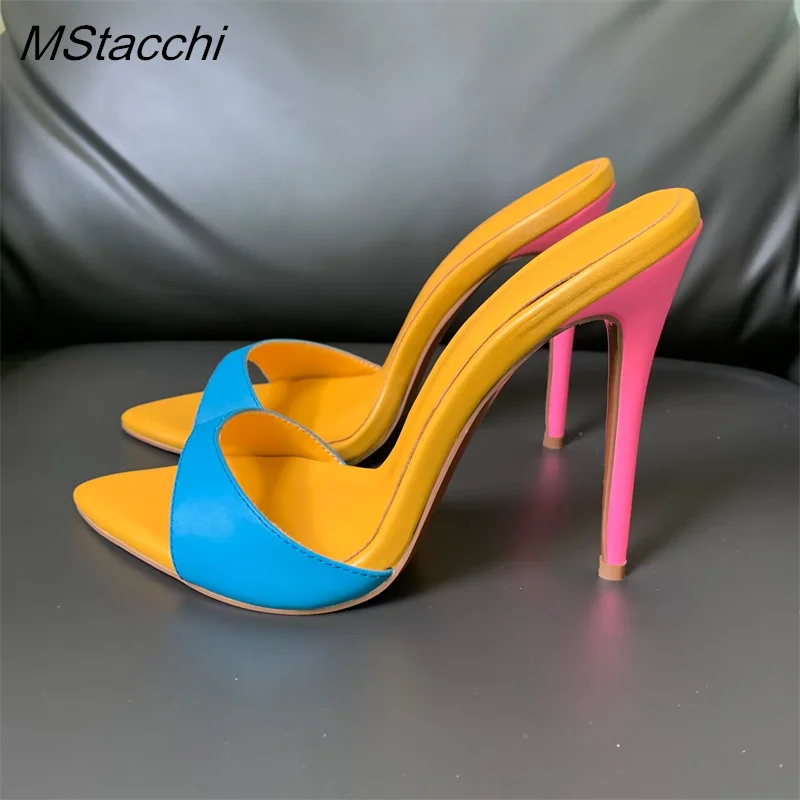 Super-high Heel Slippers Women Shoes Summer Peep Toe Mixed Colors Stiletto Sandals Sexy Party Ladies Shoes Luxury Woman Pumps LadyShow.Store