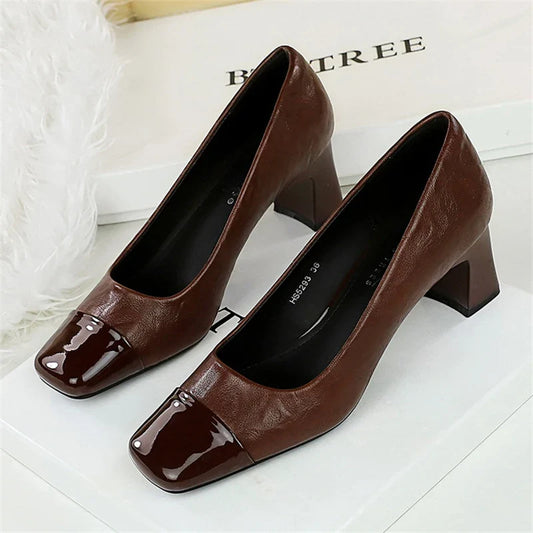 BIGTREE Fashion Patent Leather Women's Pumps Square Toe Stripper Elegant Party Vintage Spring Ladies Shoes Zapatos Mujer LadyShow.Store
