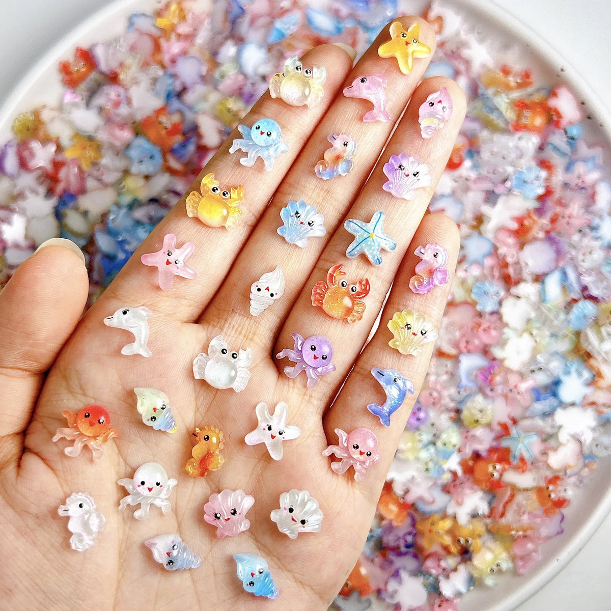 30PCS Multiple Style Cute Octopus Conch Resin Nail Art Decorations Cartoon Luminous Big Eye Seastar Dolphin Nail Charms DIY Nail Pi-Mart