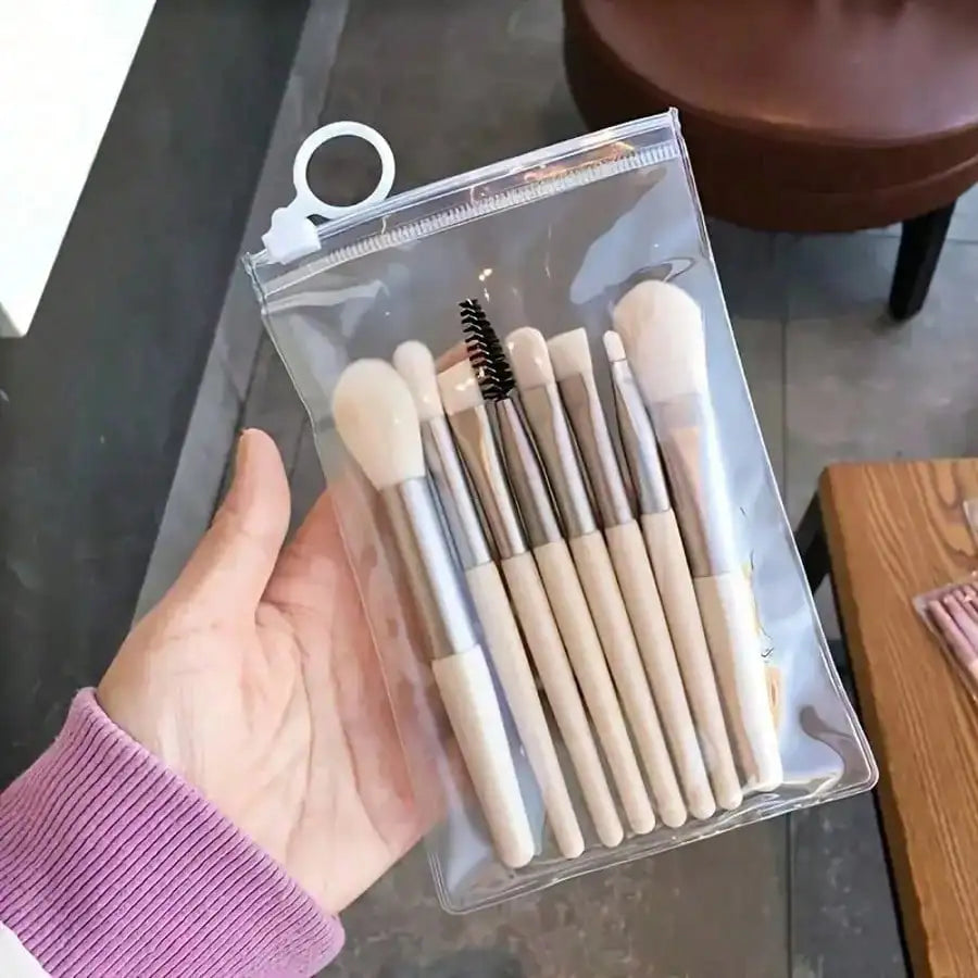 8Pcs Mini Multipurpose Makeup Brush Set Portable Cosmetic Tool For Blush Highlighter Eyeshadow Powder Concealer Daily Beauty Accessory For Women Tri Light Beauty