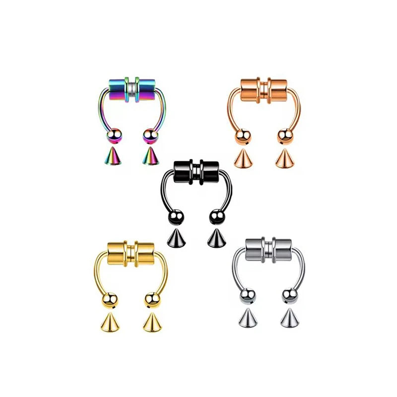 Punk Hip Hop Non-Pierced Magnetic Nose Ring For Ladies, Stainless Steel Clip On Fake Septum Jewelry Halloween Party Accessory Pi-Mart