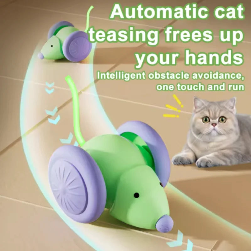 Interactive Cat Toy Electric Mouse Car Automatic Teaser Kitten Pet Toys Rechargeable Intelligent Obstacle Avoidance Cat Car Toy Pi-Mart