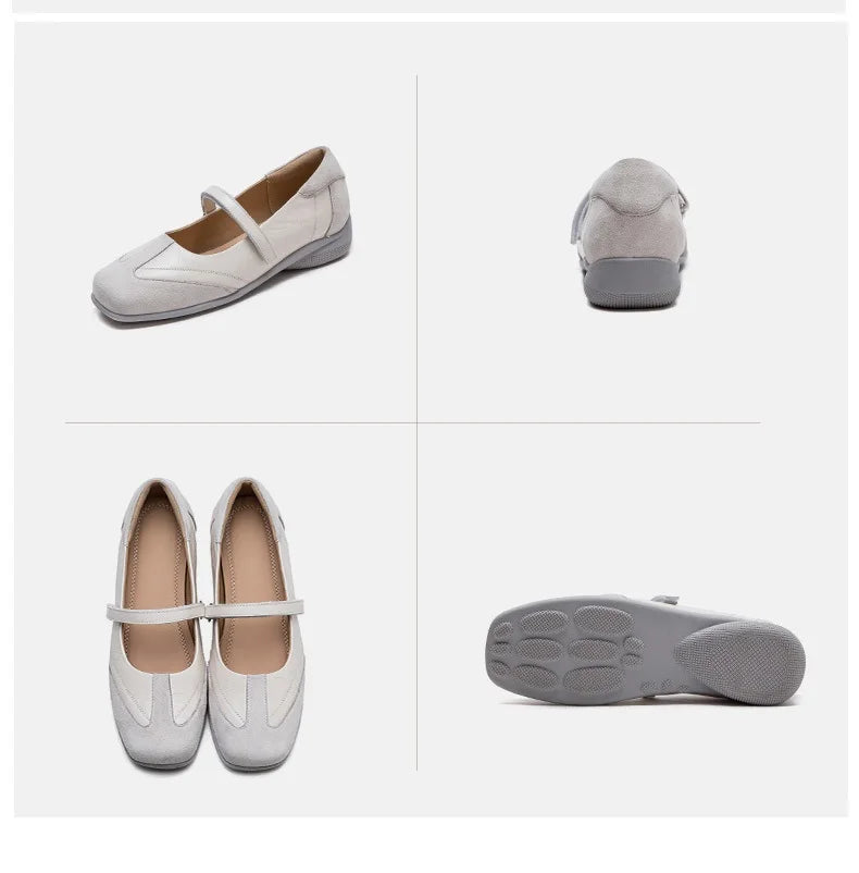 DRKANOL 2026 Women Genuine Leather Flat Shoes Summer Shallow Sheepskin Hook And Loop Casual Loafers Ladies Low Heel Single Shoes Pi-Mart
