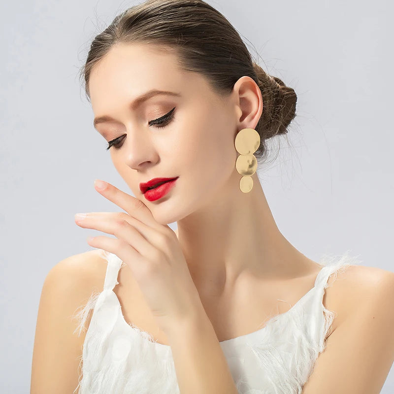 Trendy Vintage Hammered Texture Round Disc Clip on Earrings Non Pierced Matte Platting for Women Statement Earrings Jewelry Pi-Mart