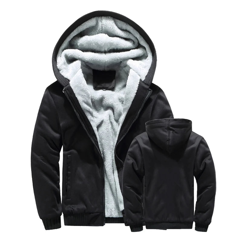 Winter Jacket Men Warm Coat Thick Fleece Male Zipper Hooded Jackets Casual Hooded Sportswear Outerwear Long Sleeves Sports Hoody Pi-Mart