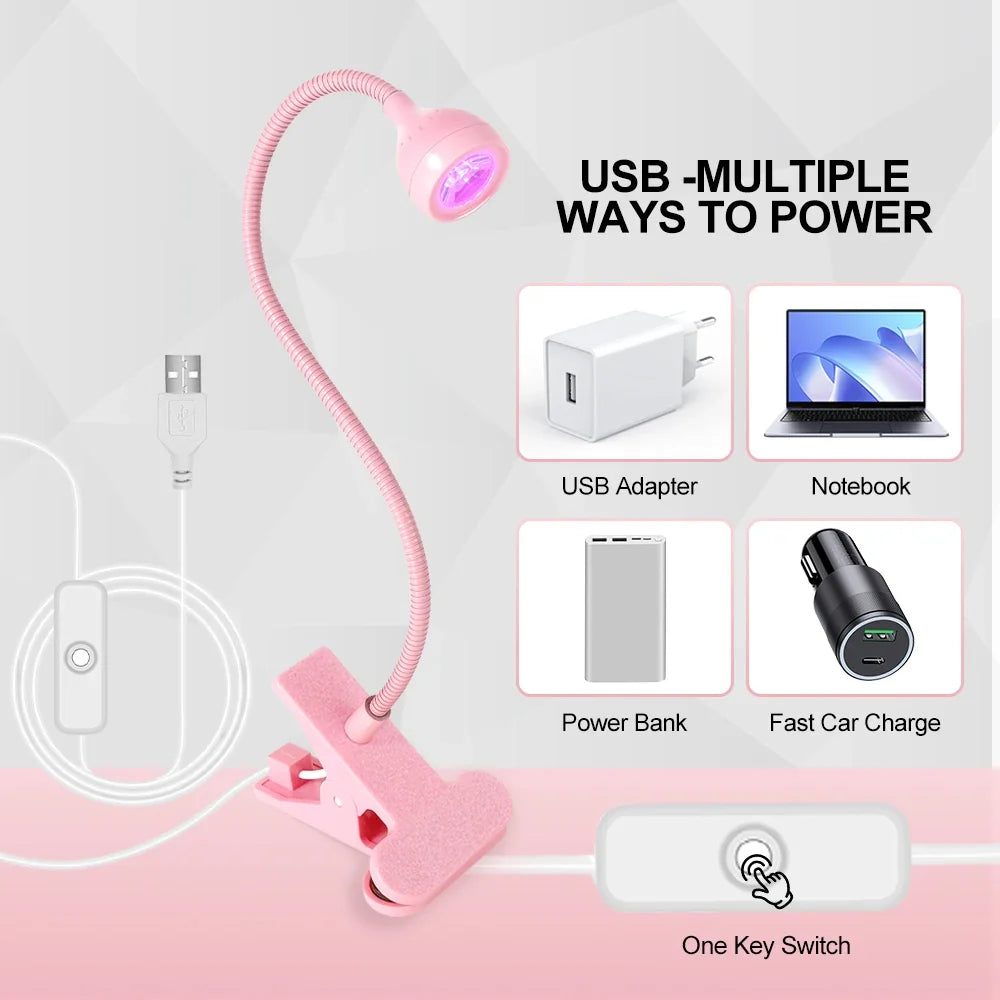 Nail LED UV Lamp for Drying Gel Nails Polish Clip-On Flexible Desk Mini Portable USB Nail Lamp UV Light Dryer for Manicure Salon Tri Light Beauty