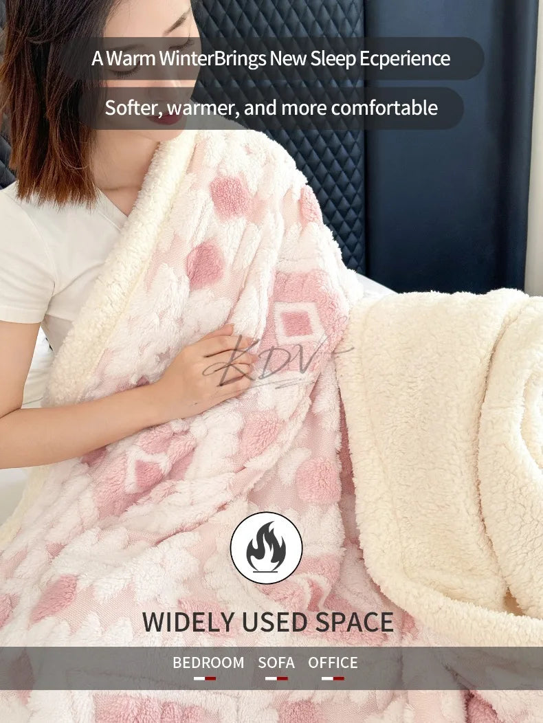Geometric Patterned Jacquard Fleece Blanket Double Layer Thick Warm Taffeta Sofa Throw Blanket Spring Autumn Plush Bed Blanket Pi-Mart