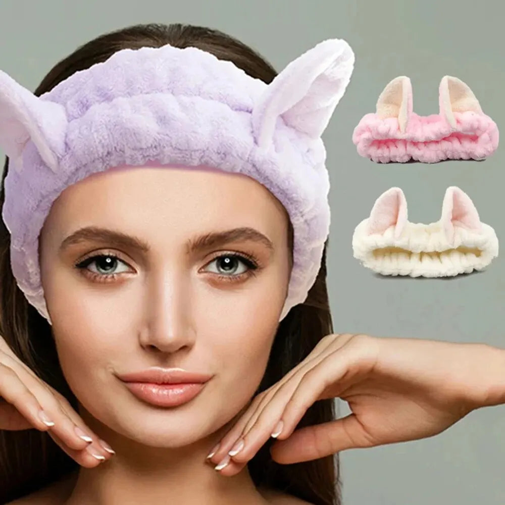Hairband Cat Coral Plush Headband Cute Soft Hair Bow Headband Hairband Wash Face Makeup Headband Bandage Girl Accessories LadyShow.Store