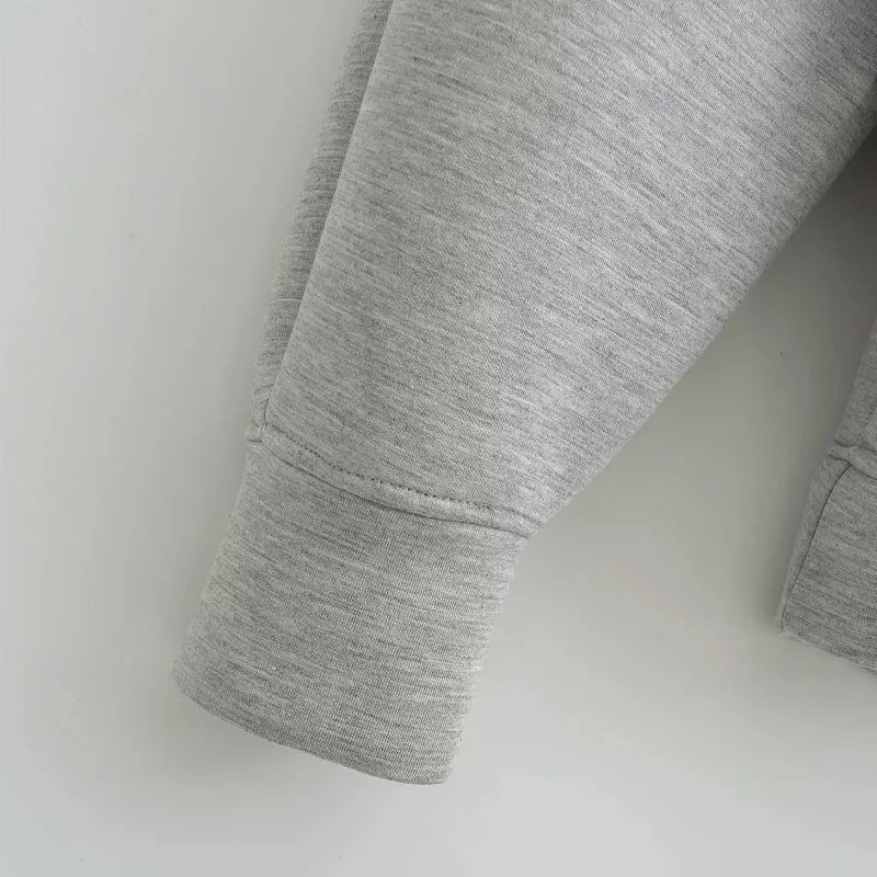 HXAO Hoodie Woman Outerwears Long Sleeve Demi-Season Women Jacket Coat Casual Sweatshirt With Zipper Grey Black Jacket Coats Pi-Mart