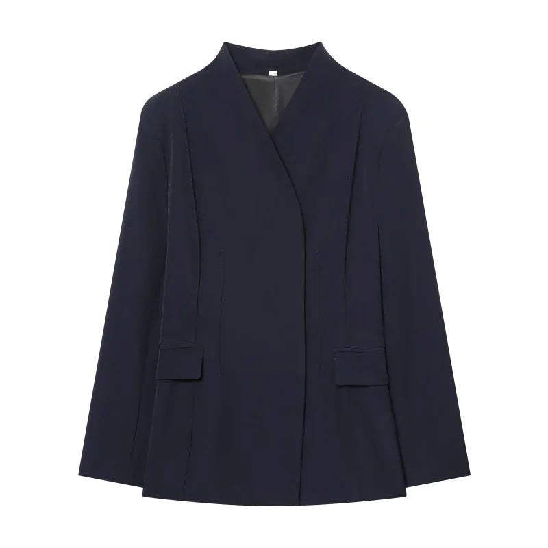 ETJ 2025 women's new fashion design three-dimensional cut high collar slim suit jacket & matching casual trousers LadyShow.Store