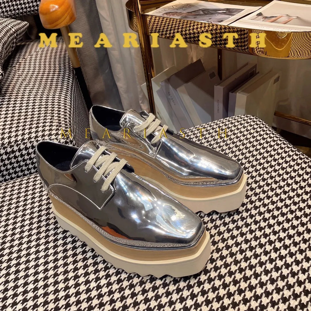 Women Walking Sneakers Autumn Lace-up High Platform Chunky Shoes Breathable Leather Shoes 8.5CM Winter Wedge Heels Casual Shoes Pi-Mart