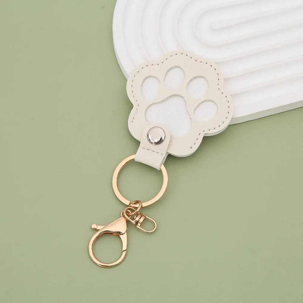Cute Paw Print Pet Hair Memorial Keychain Leather Dog Cat Fur Holder Keepsake Key Ring Personalized Pet Loss Memory Key Chains G Pi-Mart