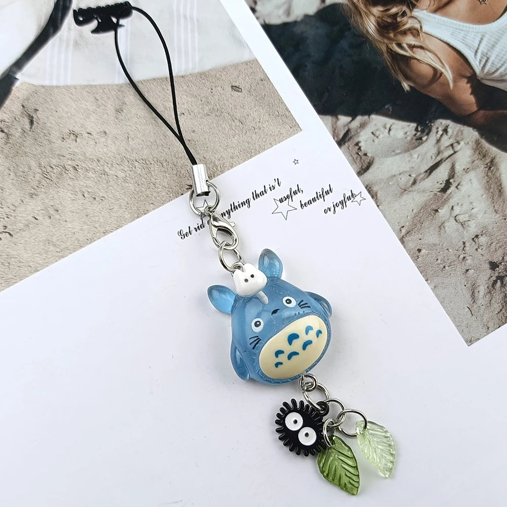 Kawaii Blue Animal Totoro Phone Charm Soot Sprite Keychain Woodland Anime Cat Cosplay Pendant Accessories Handmade Y2K Gift Pi-Mart