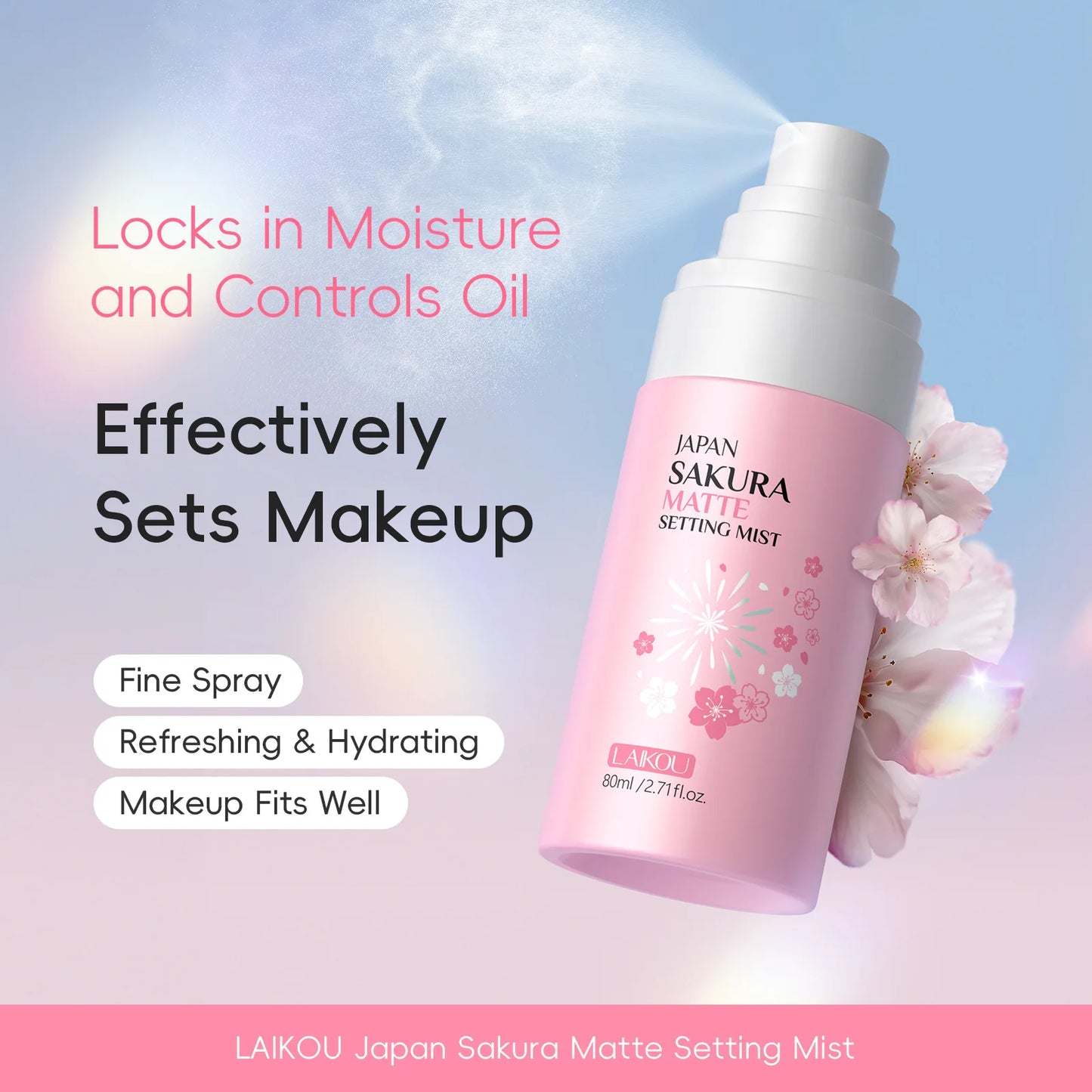 Sakura Matte Setting Spray 80ml Long Lasting Makeup Fixer Moisturizing Oil Control Non Sticky Face Mist For All Day Fresh Look Pi-Mart