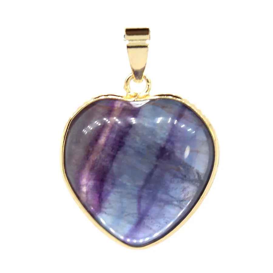 Charms Natural Healing Crystal Heart Stone Pendants For Women Necklace DIY Amethyst Rose Quartz Fluorite Aquamarine Men Jewelry Pi-Mart