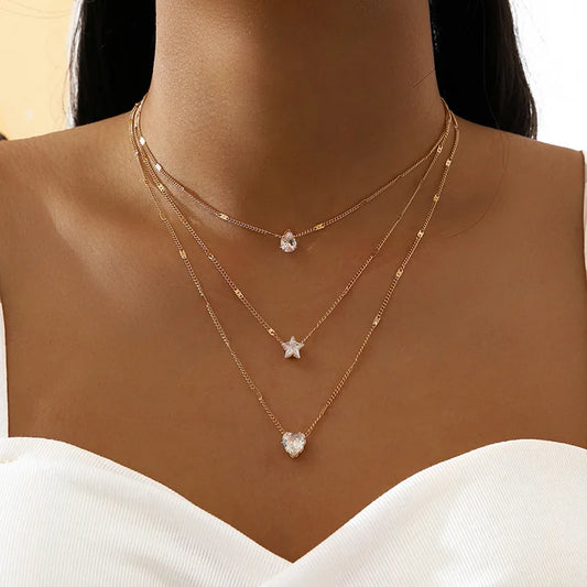 Trendy Zircon Pendant Necklace For Women Multilayer Chain Choker Fashion Female Party Shiny Jewelry Gift Pi-Mart