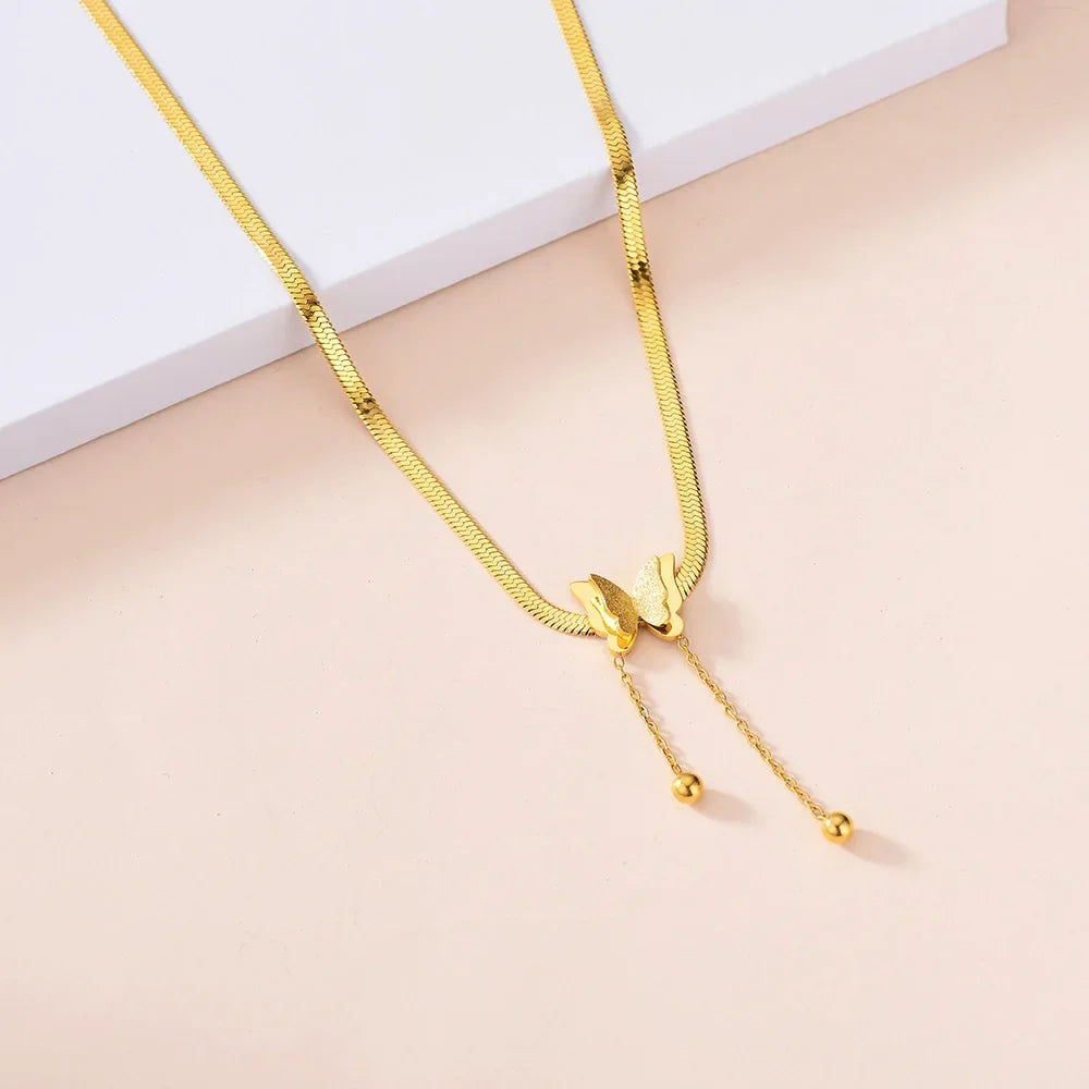 Vintage Butterfly Necklace Women Golden Stainless Steel Blade Snake Chains Aesthetic Charms Choker Women jewelry Gift To Mujer Pi-Mart