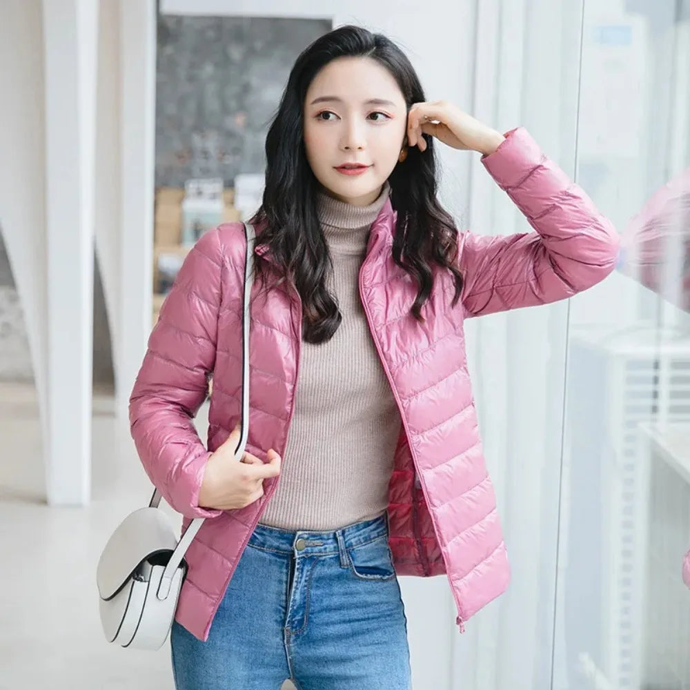 Light Down Coat Women Spring Jacket Fashion Short Ultra Lightweight Packable Puffer Coats Female Down Warm Slim Fit Parkas LadyShow.Store