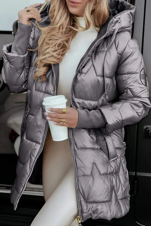 Parkas Coat Women Cotton Padded Jacket Hooded Outerwear Winter Thick Warm Pockets Zipper Puffer Windproof Mid Length Overcoat LadyShow.Store