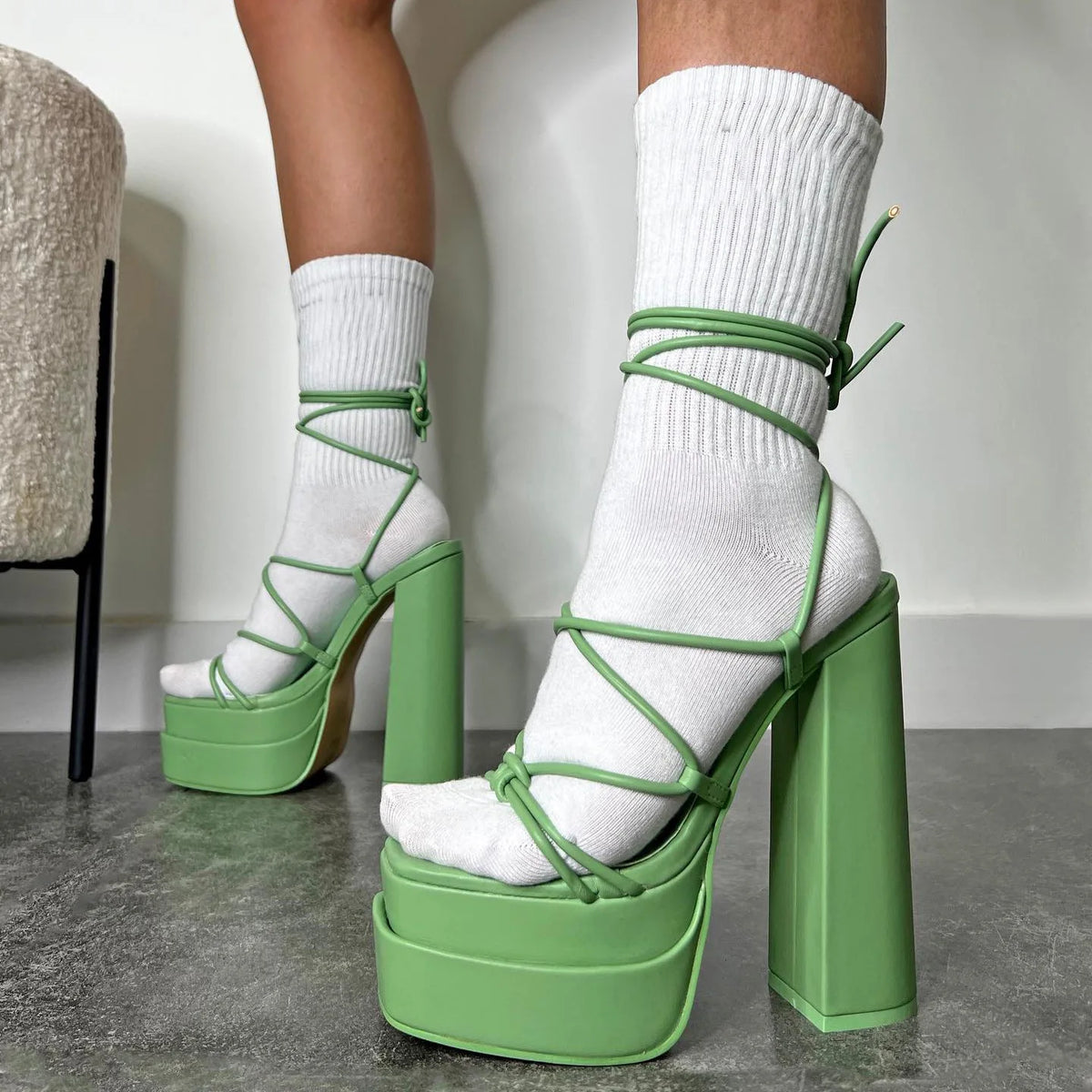 Women Sandals Brand New Sexy Chunky High Heels Pumps Platform Dress Shoes Party Wedding Shoes Cross Lace Up Female Sandals 2025 Pi-Mart