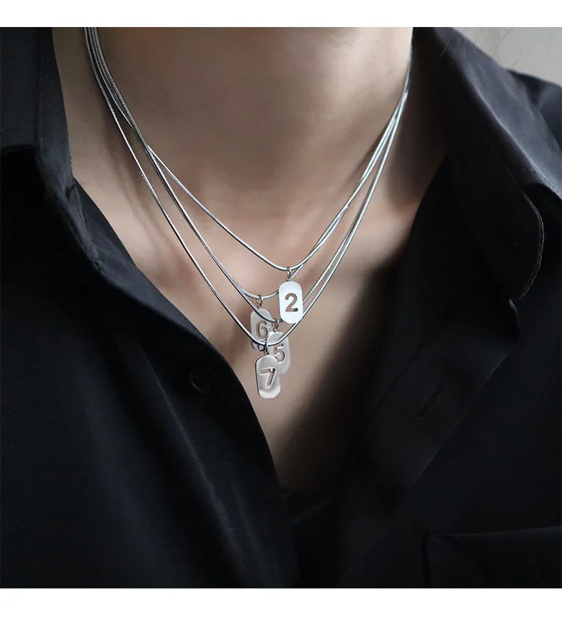 Stainless Steel Angel Number Necklace 0 1 2 3 4 5 6 7 8 9 Rectangle For Women Men Hollow Lucky Number Chain Necklaces Jewelry Pi-Mart