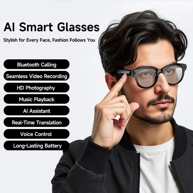 Lenovo 2026 New 8K AI Translation AI Smart Glasses Bluetooth Calling Music Player Camera Control Anti Blue Light Sunglasses Pi-Mart