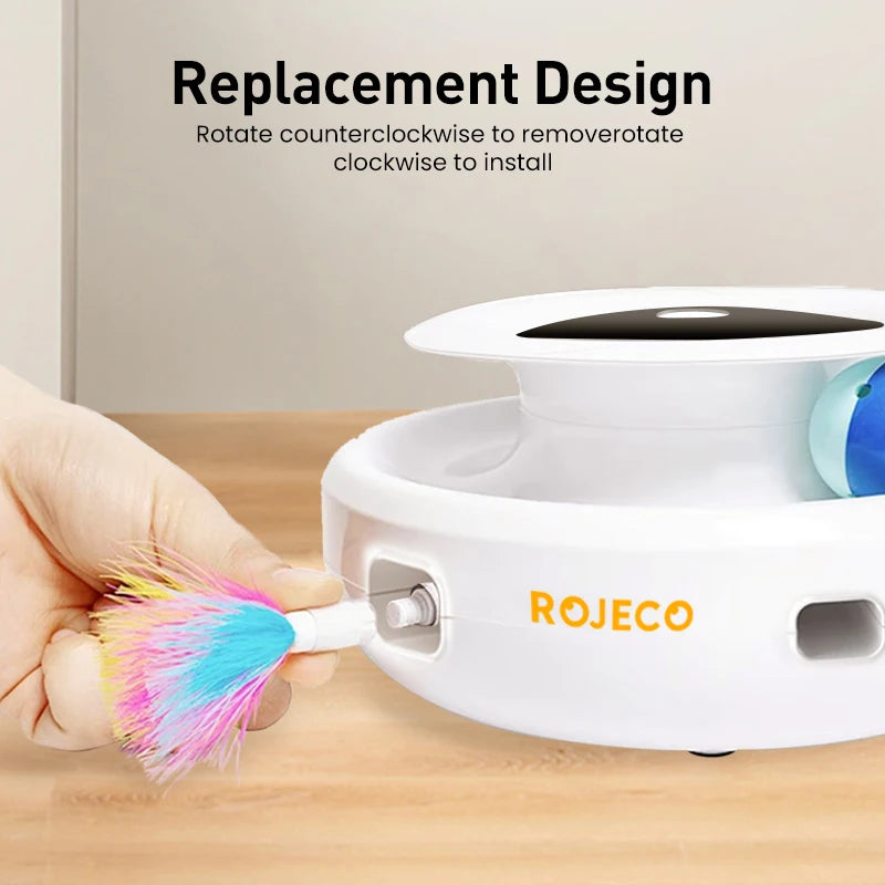 ROJECO 2 in 1 Smart Cat Toys Automatic Feather Fun Ball Toy Set For Cat Dog 5 Modes Electronic Interactive Pet Toy Accessories Pi-Mart