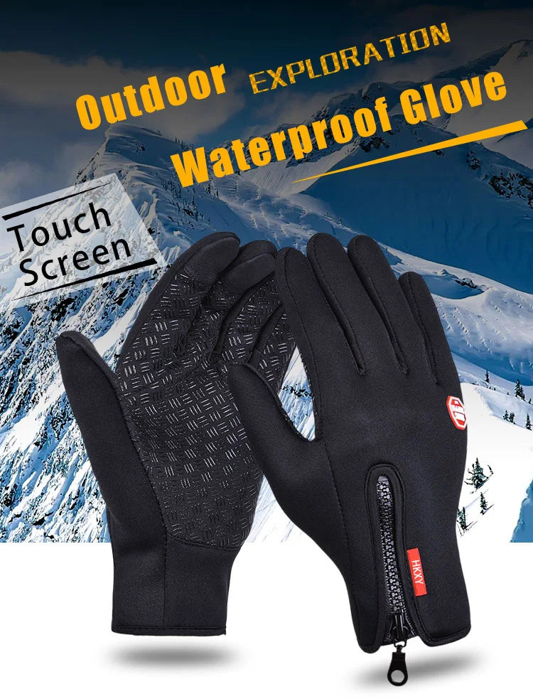 Winter Cycling Gloves Men Women Motorcycle Fleece Sport Zipper Autumn Touch Screen Warm Water-Repellent Windproof Non-slip Glove Pi-Mart