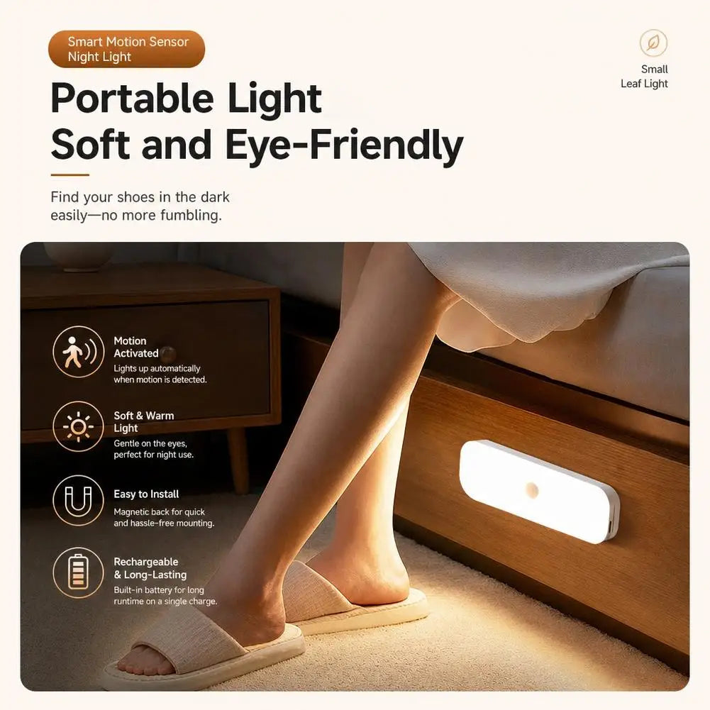 LED Motion Sensor Night Light USB Rechargeable Magnetic Under Cabinet Lighting Wireless Closet Lamp For Kitchen Wardrobe Pi-Mart