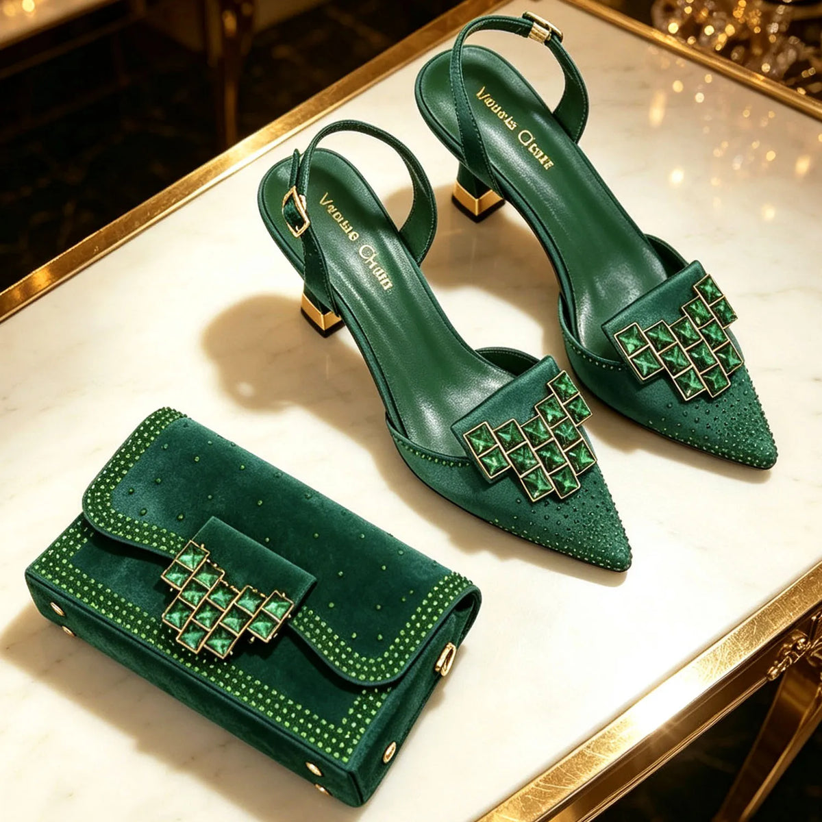 Venus Chan 2026 INS Italy Elegant Rhinestone Pointed Toe High Heels & Matching Bag Set - Perfect for Women's Parties & Weddings Pi-Mart