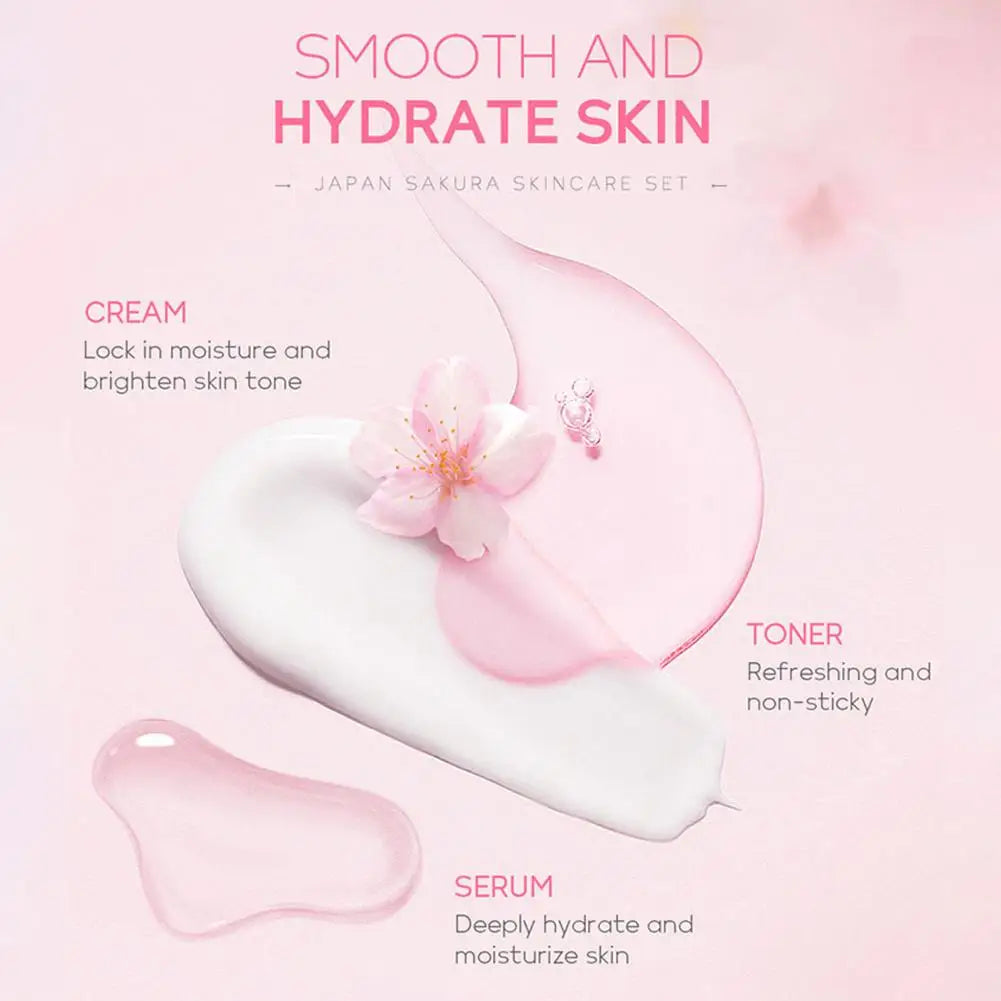 Sakura skin care sets with cleanser, serum, eye cream, facial cream, beauty products for women, travel skin care kit Tri Light Beauty