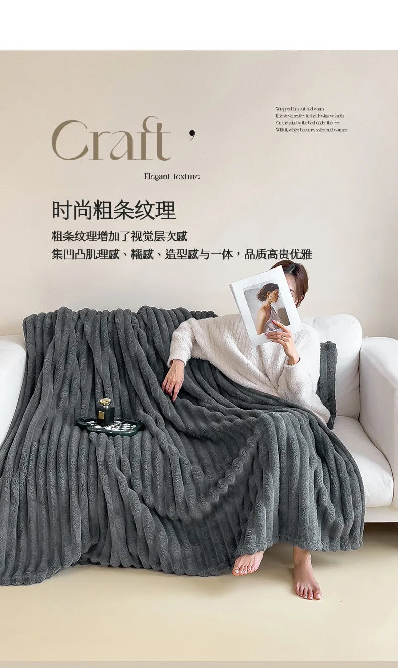 2025 autumn and winter new solid color imitation rabbit fur blanket thickened blanket drawn milk fleece blanket,  no pillowcase Pi-Mart