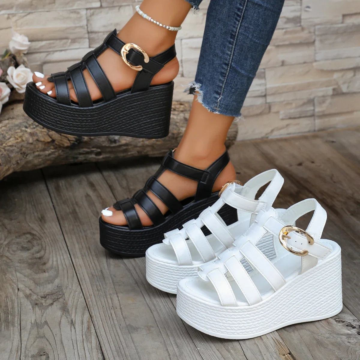 Women Ankle Buckle Wedge Sandals Summer 2025 Trend Platform Breathable Shoes Women Retro Comfortable Non-slip Soft Sole Sandals LadyShow.Store