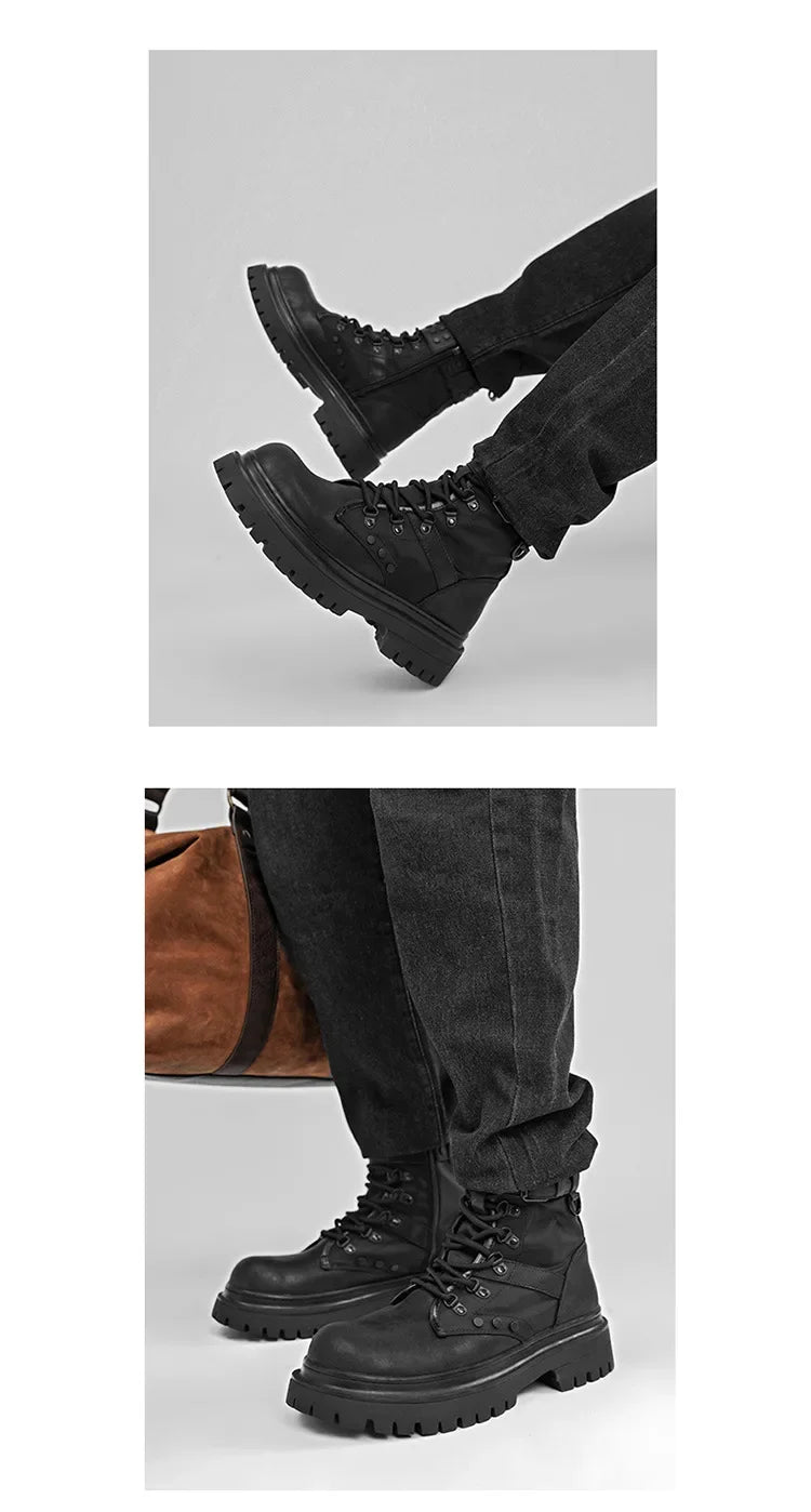 Men's boots 2025 autumn retro British style black workwear boots casual short boots versatile thick soled motorcycle boots Pi-Mart