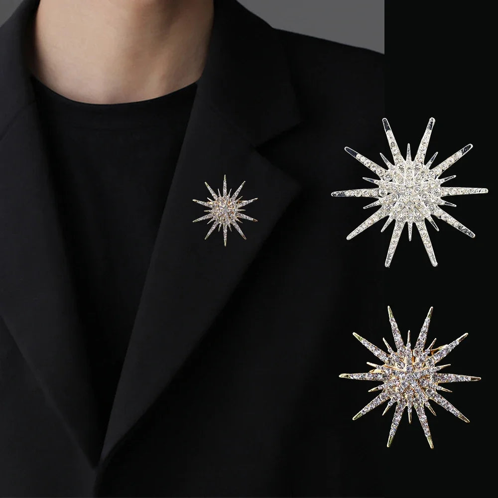 Rhinestone Hexagram Brooches for Women Men Fashion Starburst Metal Lapel Pin Clothes Accessories Office Leisure Jewelry Gift Pi-Mart