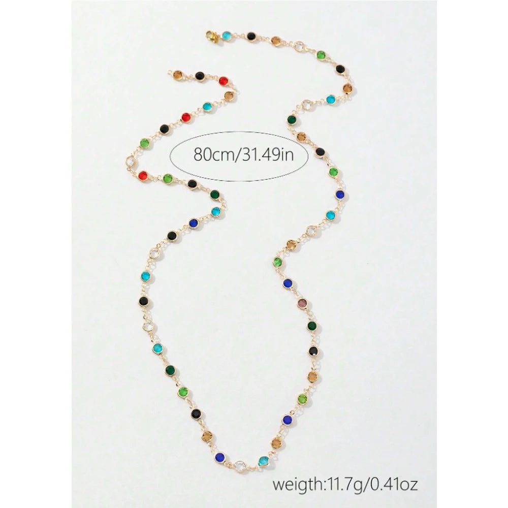 LATS New Luxury Colourful Long Tassel Necklace for Women Shiny Rhinestone Crystal Zircon Choker Bohemian Statement Jewelry Gifts Pi-Mart