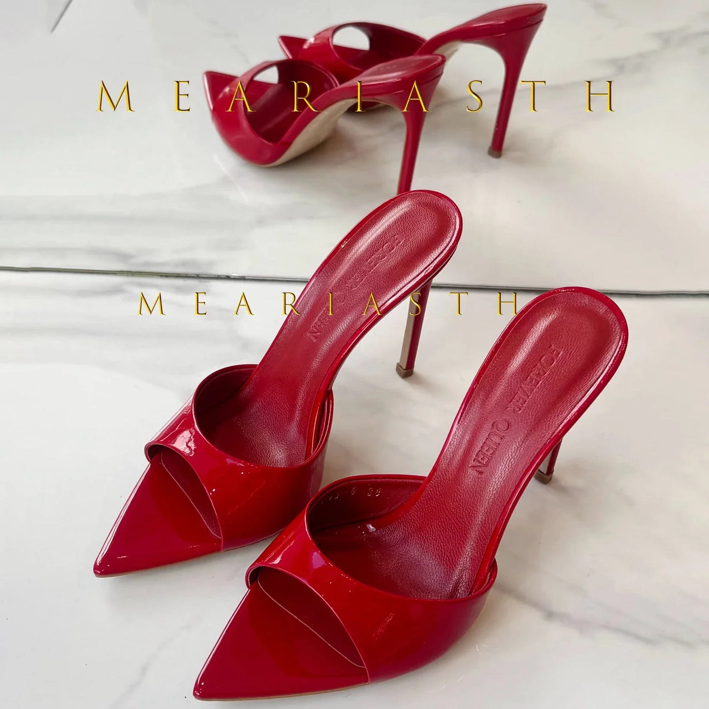 Ladies High-heeled Slippers Shoes Fashion Pointed Sexy Patent Leather Women with Open Toes and Party Wedding Stripper Sandals. LadyShow.Store