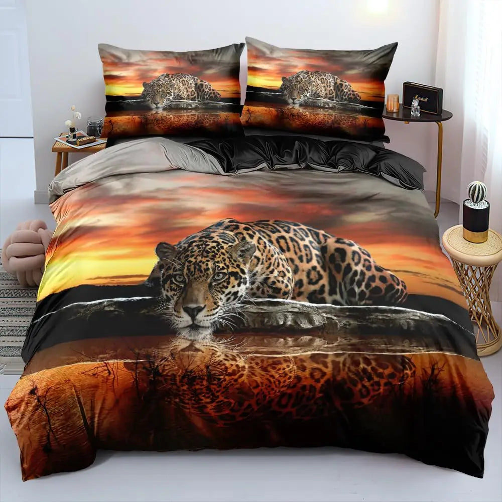 Cheetah Print Duvet Cover Set Leopard Quilt Cover Sets Queen King Size Animal Adults Boys Teenagers Home Bedding 3 Pieces Set Pi-Mart