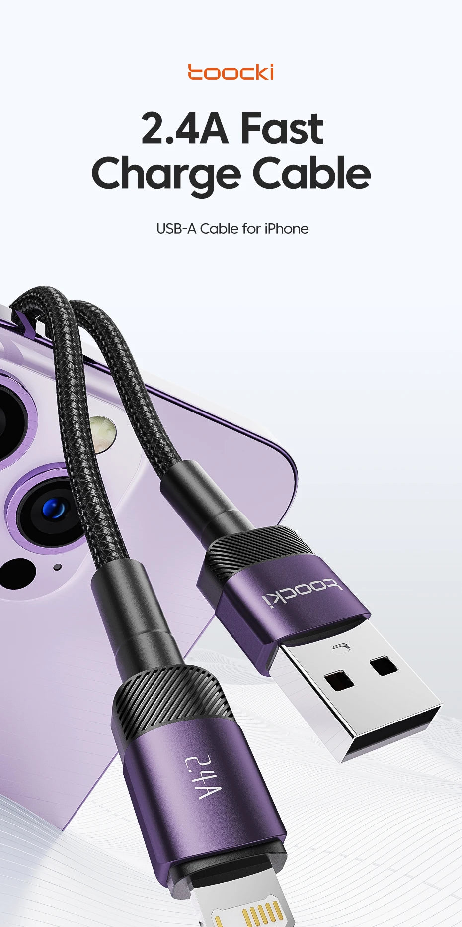 Toocki USB Cable For iPhone 14 13 12 Pro Max X XS XR 8 7 Plus iPad Fast Charging Charger Aluminum iP Cable For iPhone Data Cord Pi-Mart