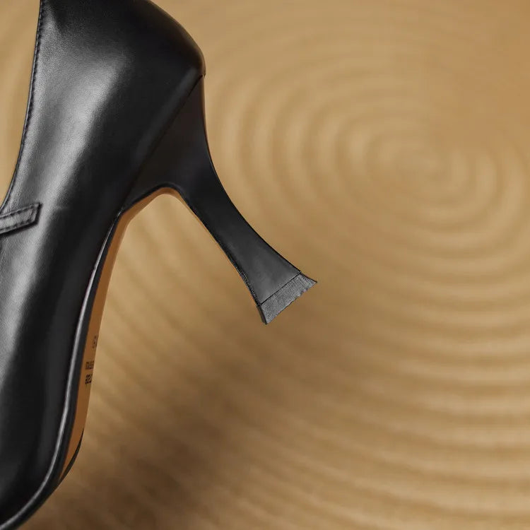 NEW Spring/Autumn Women Pumps Genuine Leather Shoes for Women Pointed Toe Thin Heel Shoes Shallow Buckle Strap Mary Janes Shoes Pi-Mart